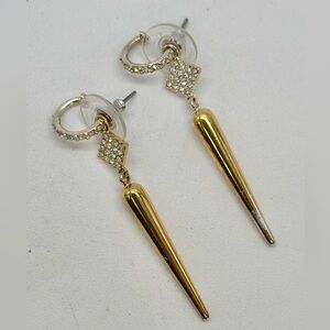 Stella & Dot Bianca Gold and Silver Dangle Earrings Spike Rhinestone Pierced